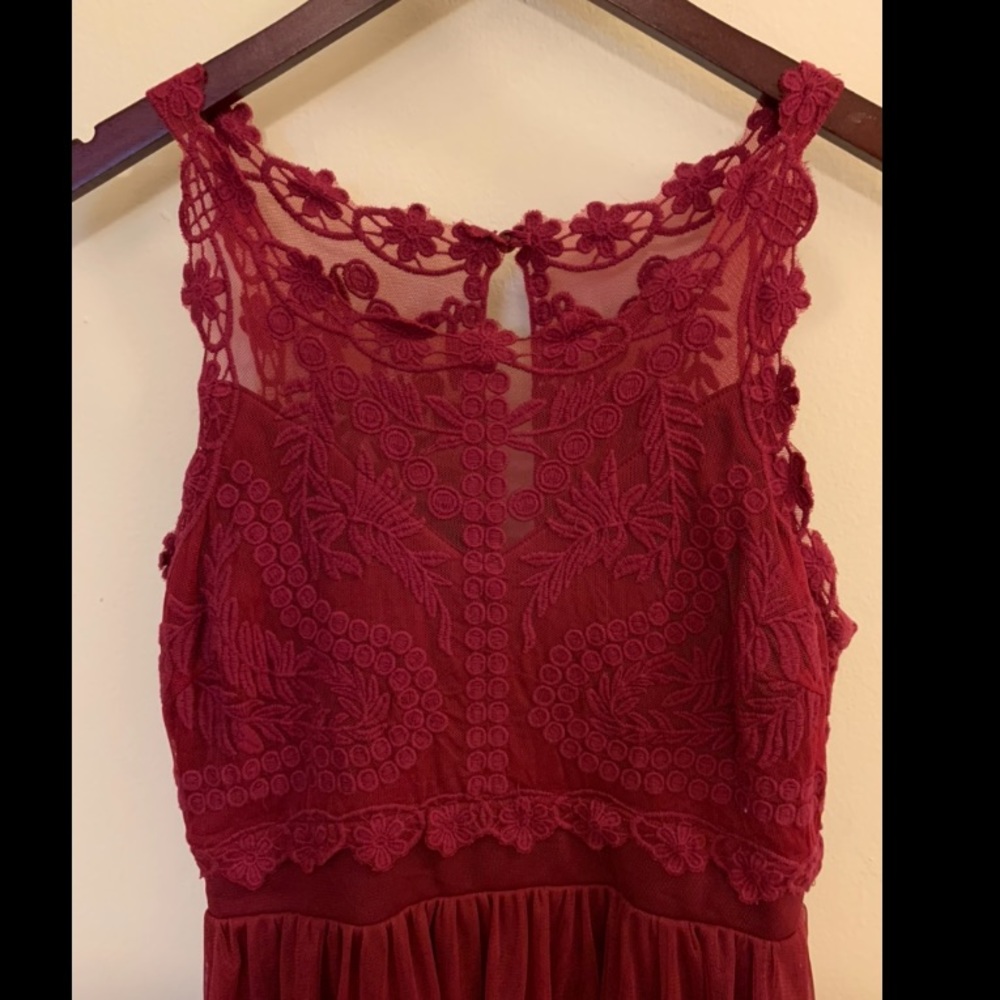 Red asymmetrical lace detail dress